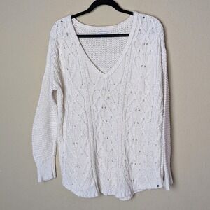 American Eagle Outfitters Cream Cable Knit Sweater Sz XL Deep V-Neck Pullover